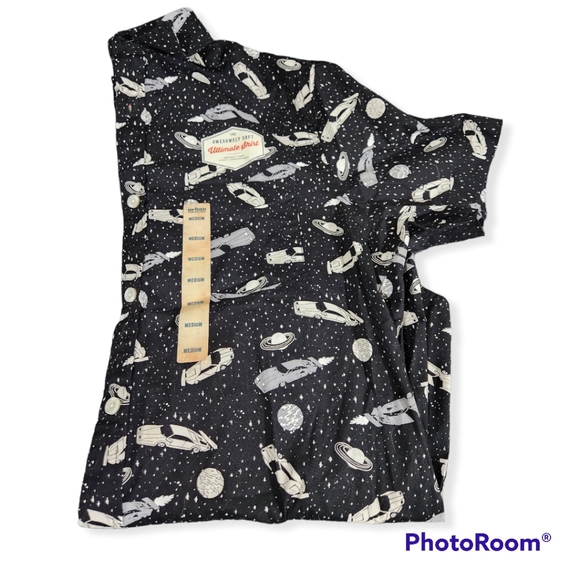 NWT Urban Pipeline Rockabilly Retro Space Cars Collard Button Up Short S… - Picture 6 of 11